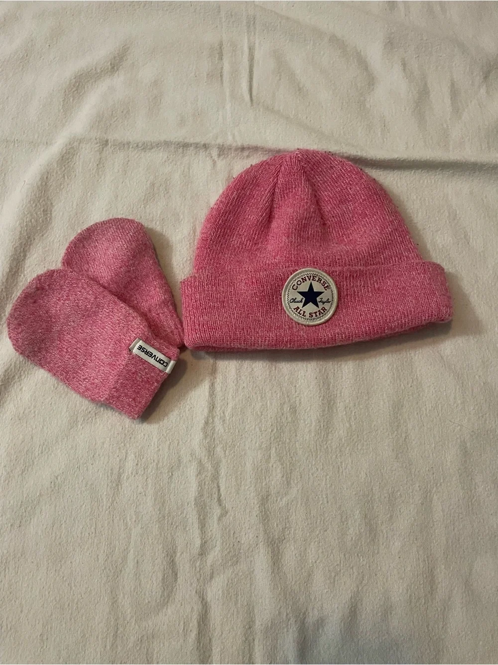 Converse Pink Knit Beanie and Mittens Set Infant